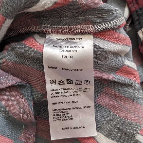 Cefinn Satin Midi Dress 14 Geometric Print V-Neck Waist Tie Work Office Classic - Picture 13 of 13